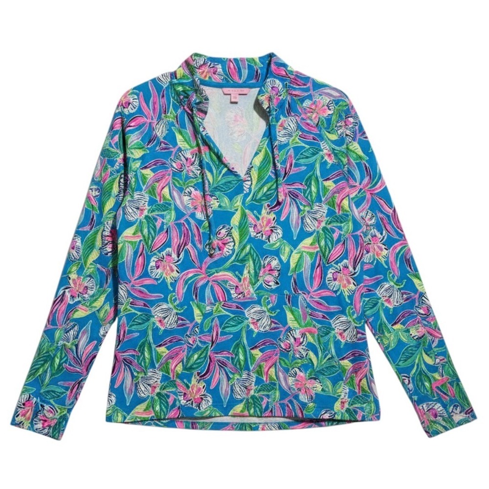 Lilly Pulitzer Alania Top Womens M Tropical Floral Long Sleeve Pullover Pocket